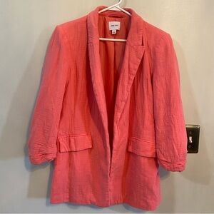 Nine West coral gauzy cotton long blazer medium